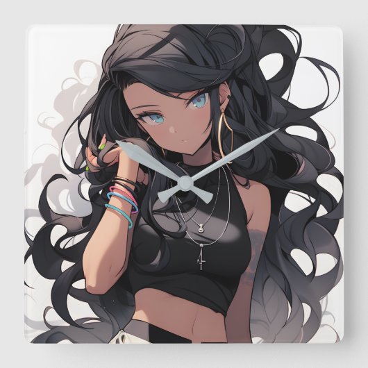 Anime girl #3 スクエア壁時計 (正面)