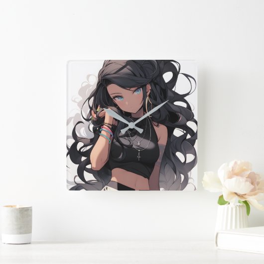 Anime girl #3 スクエア壁時計 (ホーム)