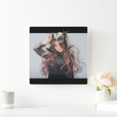 Anime girl #4 スクエア壁時計 (ホーム)