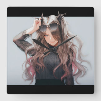 Anime girl #4 スクエア壁時計