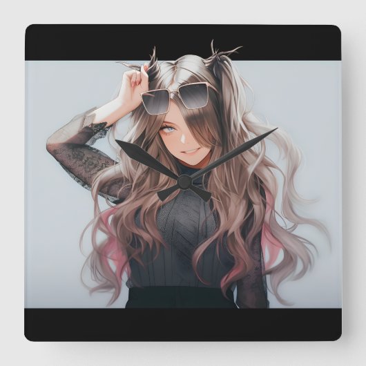 Anime girl #4 スクエア壁時計 (正面)