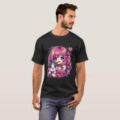 Anime Girl and Cat Kawaii Manga Girl Tシャツ (正面フル)