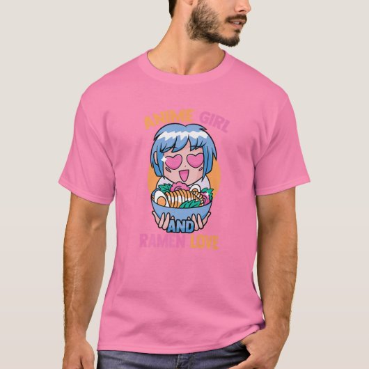 Anime Girl And Ramen Lover – かわいいかわいい-マンガO Tシャツ (正面)