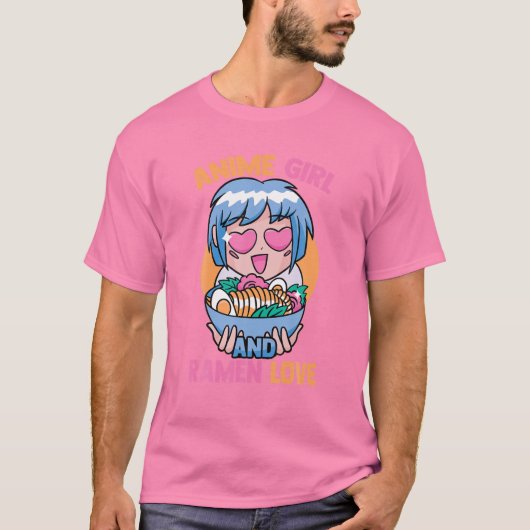 Anime Girl And Ramen Lover – かわいいかわいい-マンガO Tシャツ (正面)