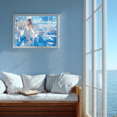 Anime Girl Blue Aesthetic Lo-Fi Chill Bedroom ポスター