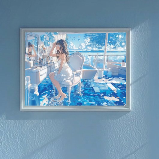 Anime Girl Blue Aesthetic Lo-Fi Chill Bedroom ポスター