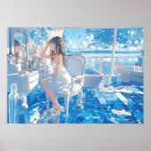 Anime Girl Blue Aesthetic Lo-Fi Chill Bedroom ポスター (正面)