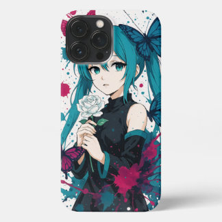 Anime Girl & Butterflies – Coque iPhone Manga Aqua 13 Pro Maxケース