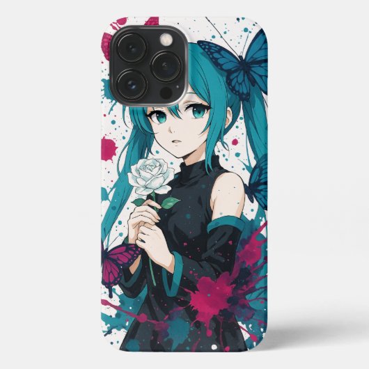 Anime Girl & Butterflies – Coque iPhone Manga Aqua iPhoneケース (裏面)