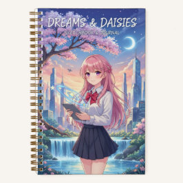 Anime Girl Cityscape & Holographic Planet Journal ノートブック