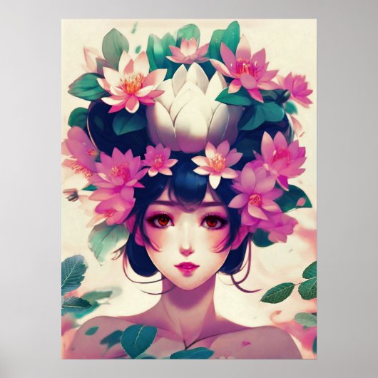Anime Girl Crowned with Lotus Blossoms ポスター (正面)