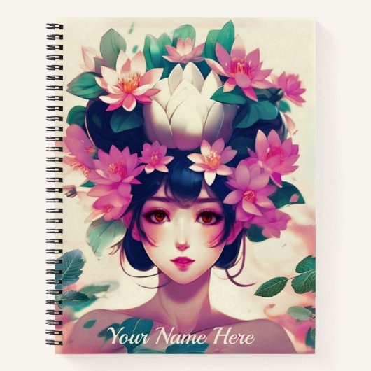 Anime Girl Crowned with Lotus Blossoms Journal  ノートブック (正面)