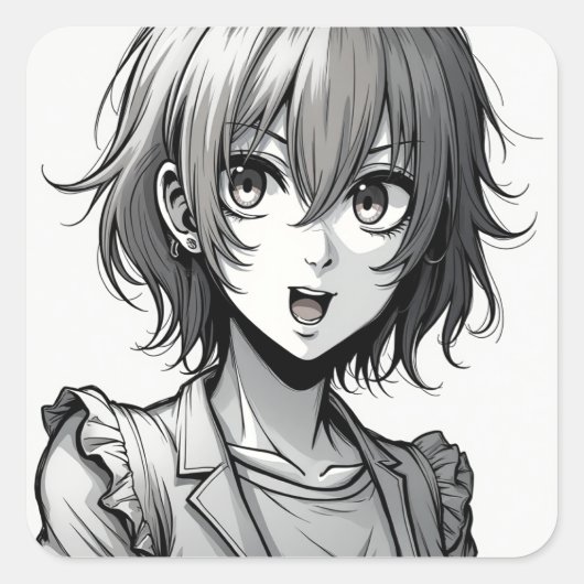 Anime Girl | Dynamic Action‑Style Character Design スクエアシール (正面)