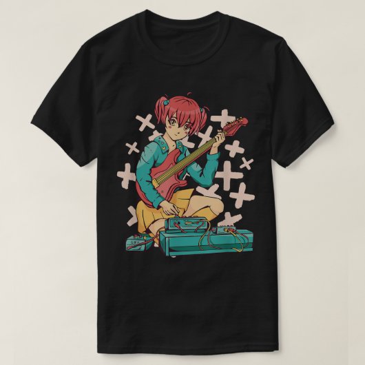Anime Girl Electric Guitar Cute Kawaii Japanese Ma Tシャツ (デザイン正面)