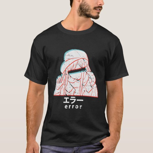 Anime Girl Error Glitch Eutitic日本のマンガ Tシャツ (正面)