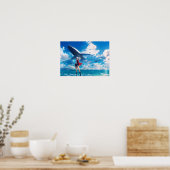 Anime Girl Flying Whale Blue Sea Horizontal  ポスター (キッチン)