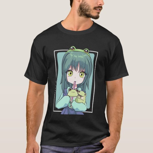 Anime Girl for Frog Lovers and Kawaii Boba Tea Fro Tシャツ (正面)