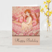 anime girl happy birthday カード (黄色い花)