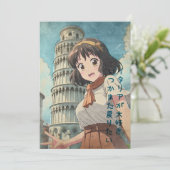 Anime Girl in Pisa, Italy - Retro Kawaii Art サンキューカード (スタンド正面)