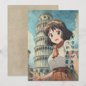Anime Girl in Pisa, Italy - Retro Kawaii Art サンキューカード (正面/裏面)