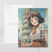 Anime Girl in Pisa, Italy - Retro Kawaii Art	 シーズンポストカード (正面/裏面)