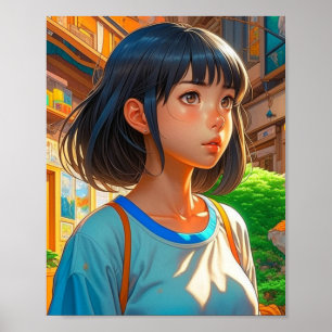 Anime Girl in the City カラフル (ニューヨークのアニメガール) ポスター