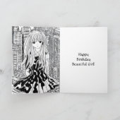 Anime Girl in the City |誕生日カラーリングページ カード (内部)