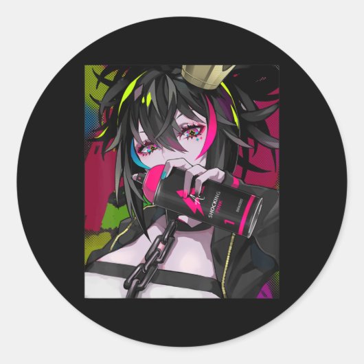 Anime Girl Kawaii Waifu Aesthetic Japanese Otaku  ラウンドシール (正面)