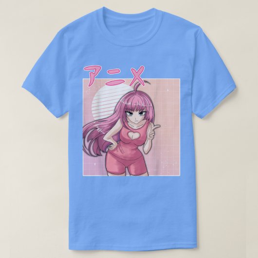 Anime girl retro Japanese vaporwave aesthetic pink Tシャツ (デザイン正面)