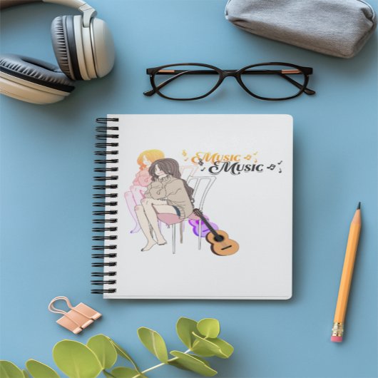 Anime Girl Siat with getar & Music Notes-Aesthe ノートブック