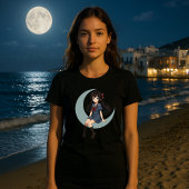 Anime Girl Sitting On A Crescent Moon Tシャツ