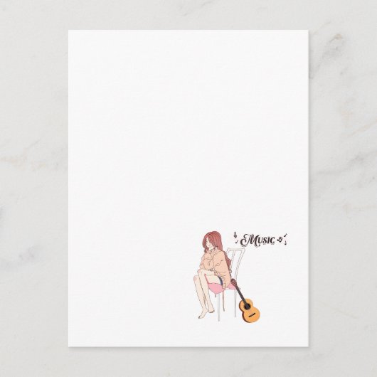 Anime Girl Sitting with gwt & Music Notes – Aesthe ポストカード (正面)