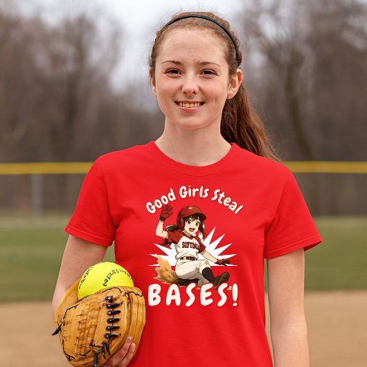 Anime Girl Softball Player Stealing Base Tシャツ