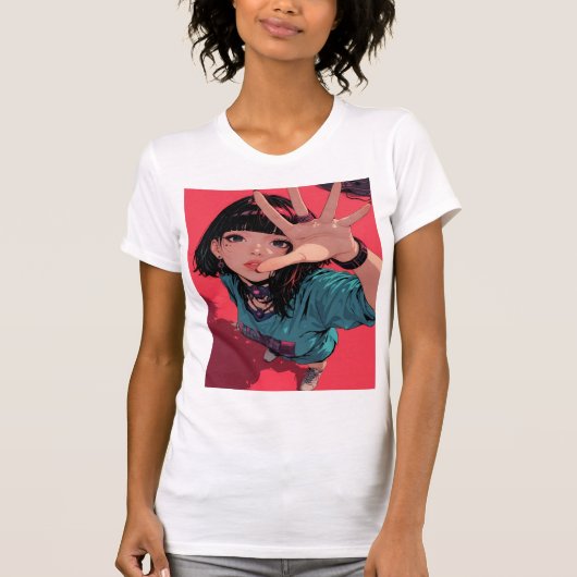 Anime Girl T-shirt High Quality Print Tシャツ (正面)