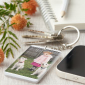 Anime Girl & Two Dogs Double-Sided Keychain キーホルダー (正面右)