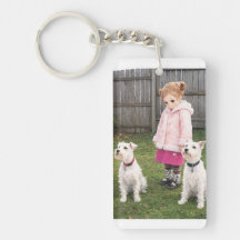 Anime Girl & Two Dogs Double-Sided Keychain