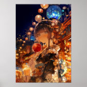 Anime Girl with Candy Apple, Matsuri Yukata Girl ポスター (正面)