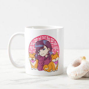 Anime Girl with Dogs コーヒーマグカップ