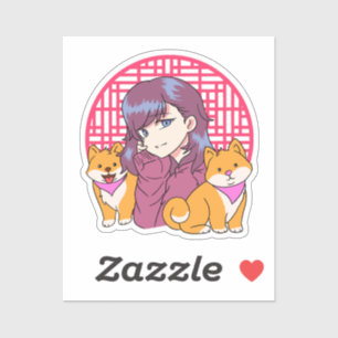 Anime Girl with Dogs シール