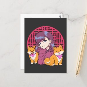 Anime Girl with Dogs ポストカード