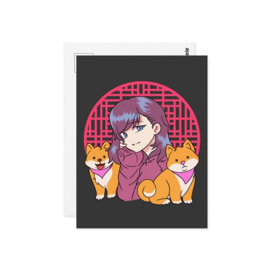 Anime Girl with Dogs ポストカード (正面/裏面インサイチュ)