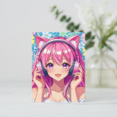 Anime Girl with Headphones | ことわざhi ポストカード (スタンド正面)