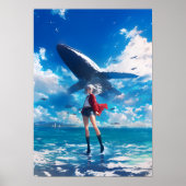 Anime Girl with Heterochromia and Flying Whale ポスター (正面)