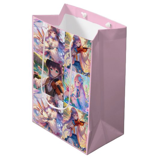 Anime Girls with Violin and Axolotls誕生日 ミディアムペーパーバッグ (正面アングル)