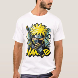 Anime Graphic T-Shirt – Bold Yellow Hair Character Tシャツ