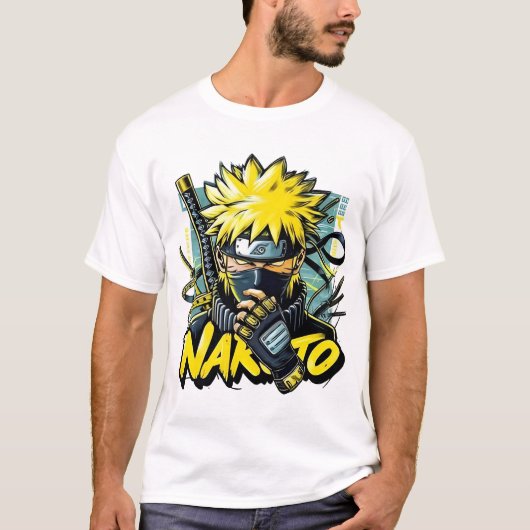 Anime Graphic T-Shirt – Bold Yellow Hair Character Tシャツ (正面)