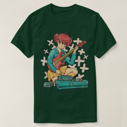 Anime Guitare Music Girl Tシャツ (デザイン正面)
