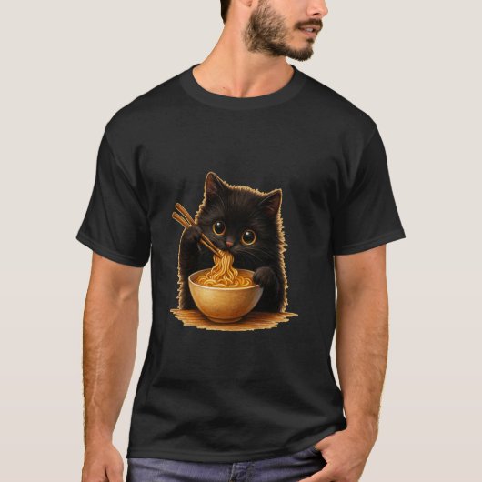 Anime Kawaii Cat Eating Ramen Noodles Kids Teen Gi Tシャツ (正面)