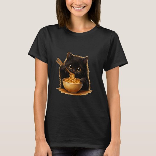 Anime Kawaii Cat Eating Ramen Noodles Kids Teen Gi Tシャツ (正面)
