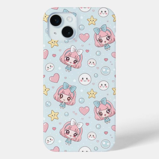 Anime Kawaii in Pastel Colors with Hearts and Star Case-Mate iPhoneケース (裏面)